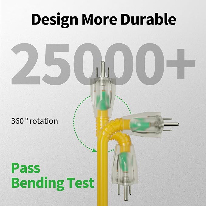 POWGRN 6 Ft 10AWG Outdoor Extension Cord Waterproof Heavy Duty 10 Gauge 3 Prong - Image 3