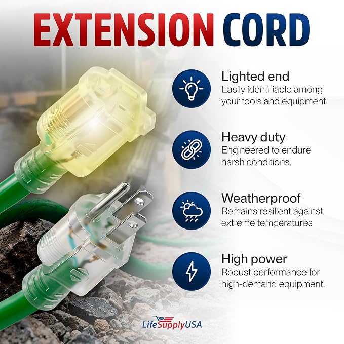 25ft Outdoor/Indoor Extension Cord 12/3 Gauge Extra Heavy Duty 3 Prong SJTW - Image 2