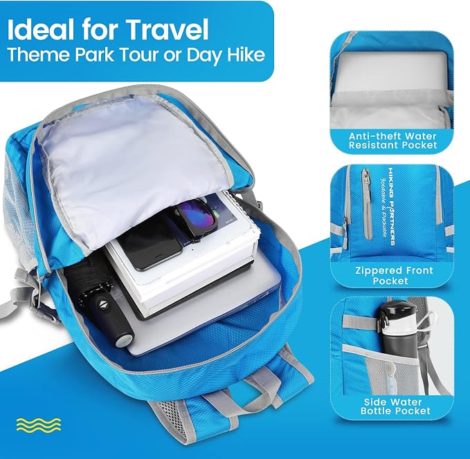ZOMAKE Lightweight Packable Backpack, 35L Light Foldable Hiking Backpacks Water - Image 3