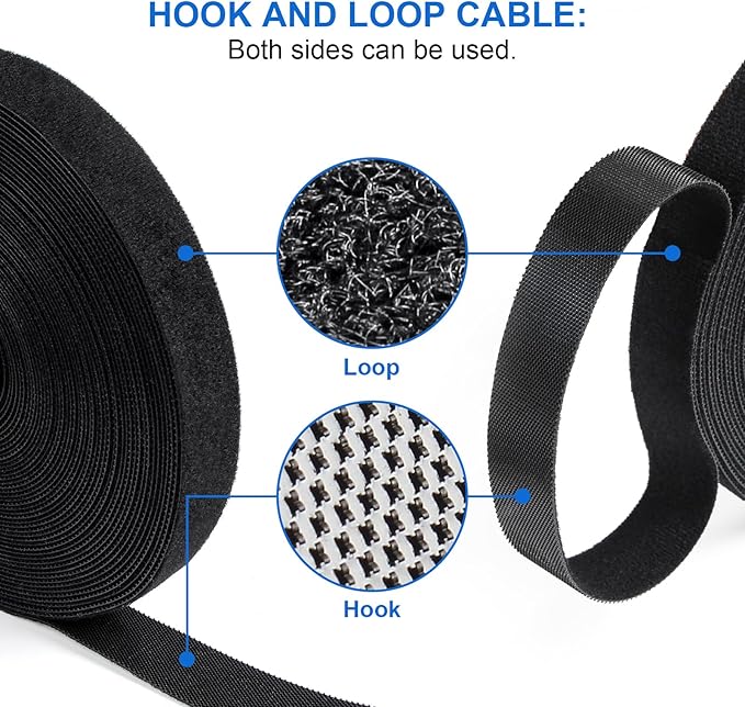 OneLeaf Hook and Loop Roll Reusable Fastening Cable Ties, 20ft x 1inch Black - Image 5