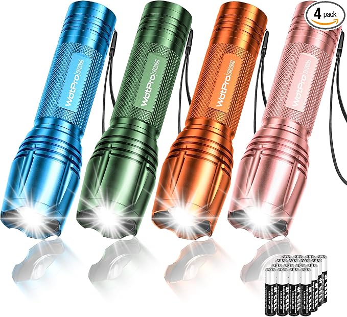WdtPro LED Flashlight High Lumens SR2000 Pro, 4 Pack Brighter Tactical by WdtPro