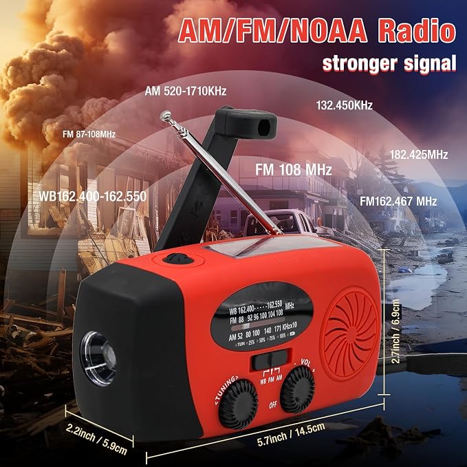 2000MAH Emergency Hand Crank Radio, Portable Survival Solar Radio AM FM NOAA - Image 4