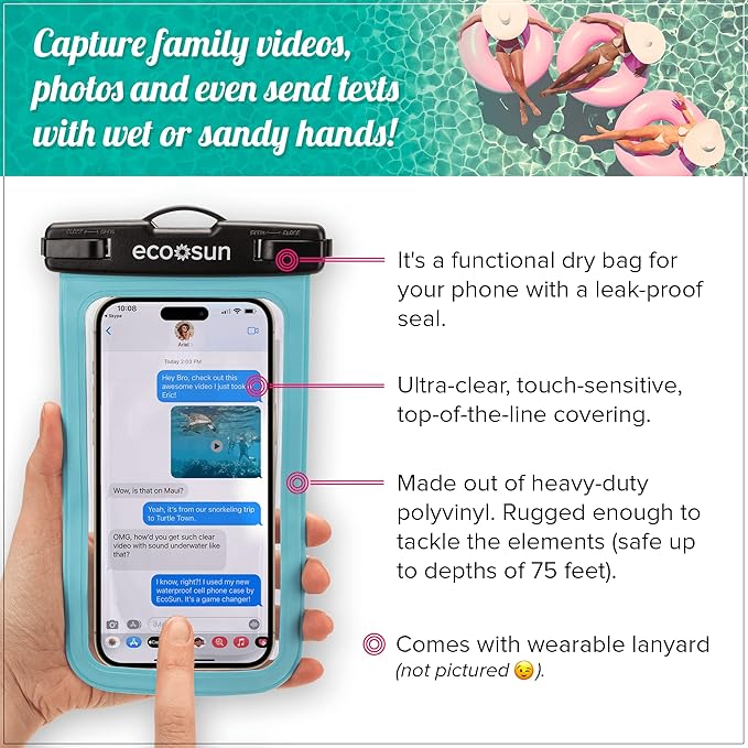 Eco Sun Waterproof Phone Pouch & Floating Wrist Strap Bundle – Waterproof Phone - Image 3