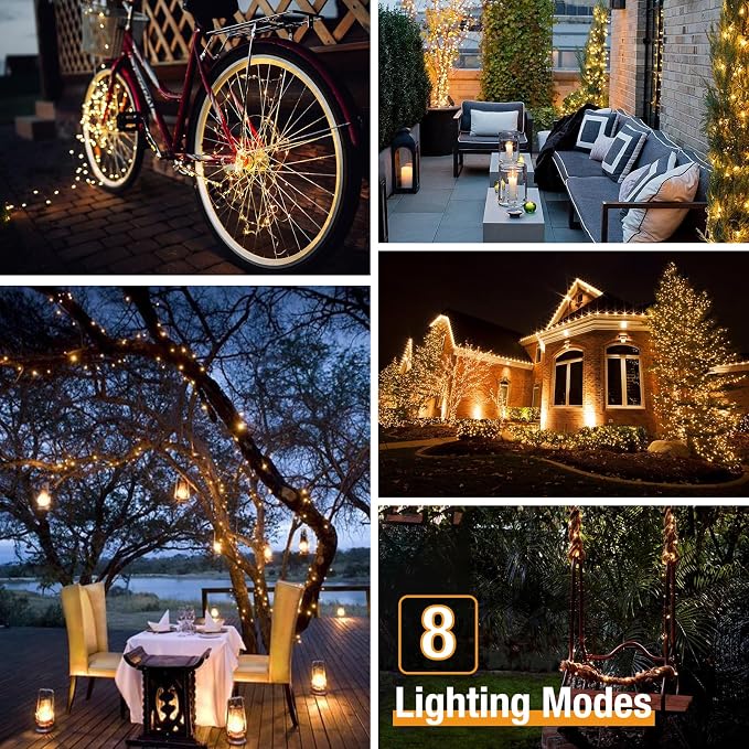 8 Pack Solar String Lights Outdoor, 640LED 264FT Waterproof 8 Modes Copper Wire - Image 4