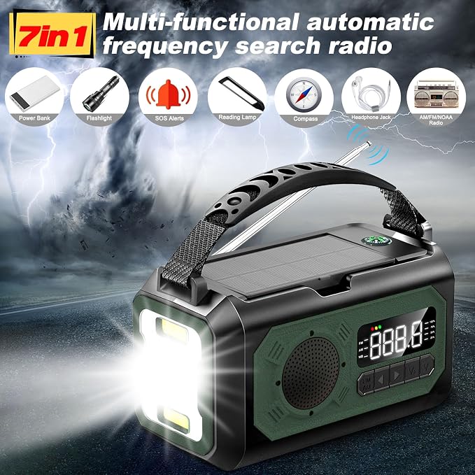 44400mWh/12000mAh Emergency Radio, Hand Crank Portable Solar Radio AM/FM/NOAA - Image 3