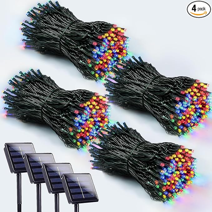 4 Pack 400 LED Solar Christmas Lights Outdoor, Solar String Lights by EEW