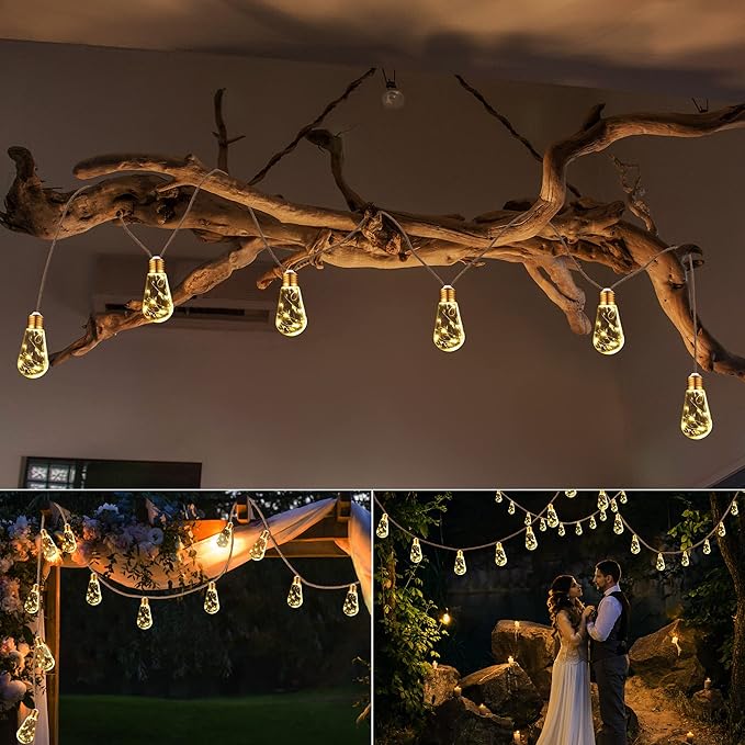 Solar Outdoor String Lights, 2 Pack 20Ft Vintage Rope Hemp Solar Patio Lights - Image 6