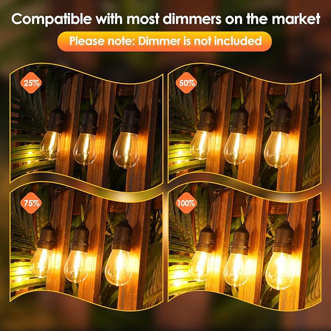 Mlambert 96FT LED Outdoor String Lights, Dimmable Waterproof Patio Lights - Image 3