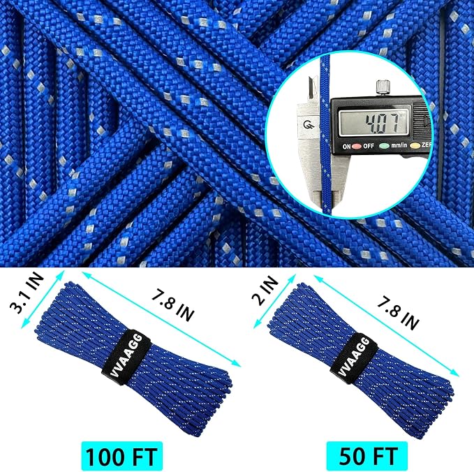 VVAAGG Reflective Paracord Rope 100FT, 7 Strand Nylon para Cord Lanyard Utility - Image 7
