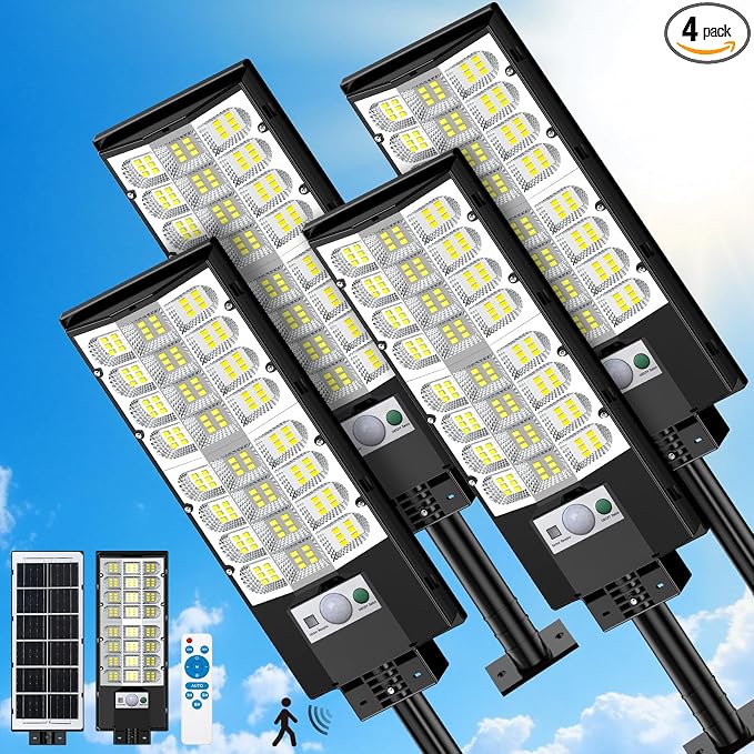 4-Pack Solar Street Lights Outdoor, 20000LM Waterproof LED Solar Flood Lights by Unknown