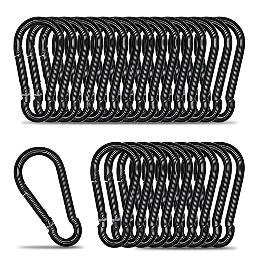 Small Carabiner Clip Hook, 2.75 inch 25 pcs Black Heavy Duty Spring Snap Hook by KINLINK