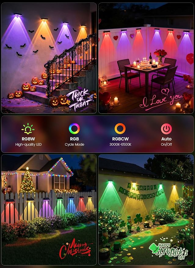 Brightown 4 Pack Solar Lights Outdoor Waterproof, Color Changing Solar Fence - Image 6