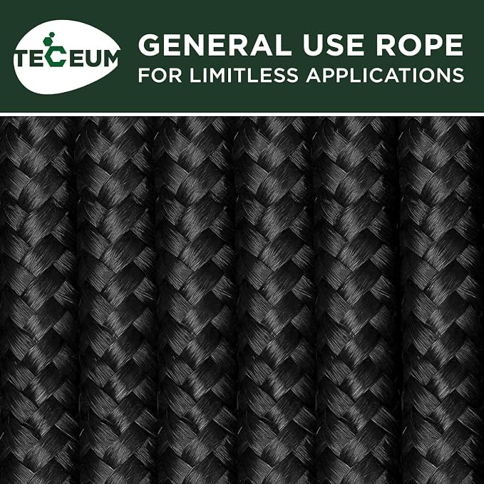 TECEUM Rope – 90 Feet x 3/8 Inch – Black – Strong All-Purpose Utility Rope – - Image 9