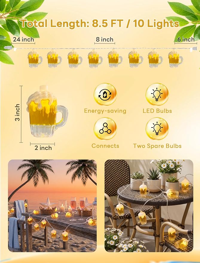 Beer Mug String Lights, 8.5FT 10 LED Summer Lights - Image 5