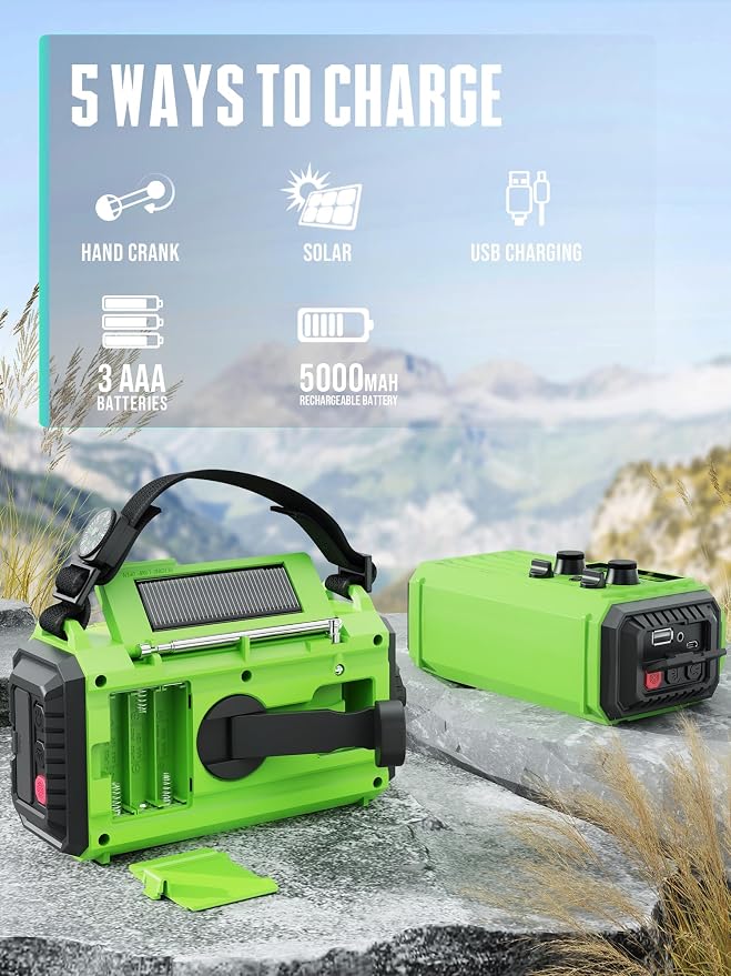 Emergency Radio with NOAA Weather Alert – Solar Hand Crank Portable AM/FM - Image 2