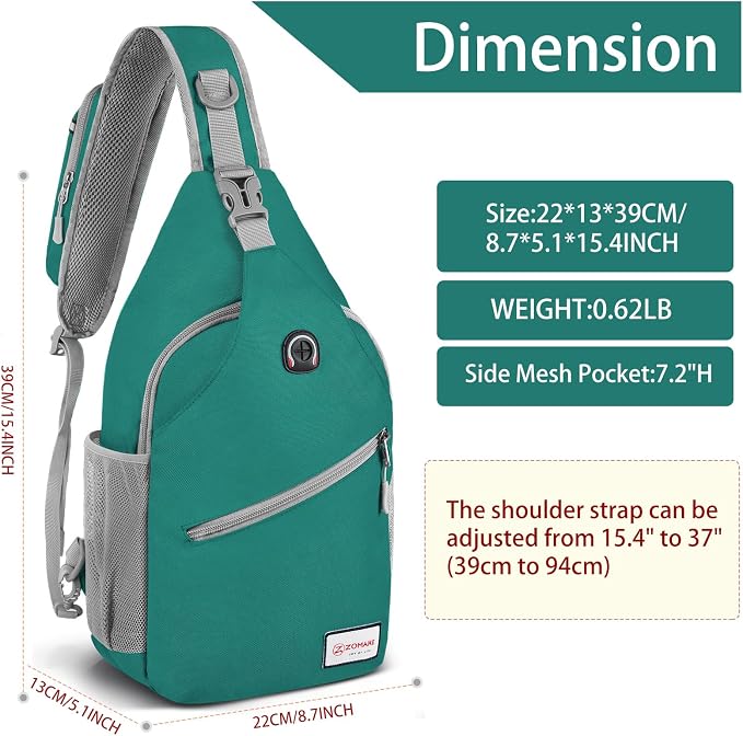 ZOMAKE Sling Bag, Small Crossbody Sling Backpack, Water Resistant Shoulder - Image 2