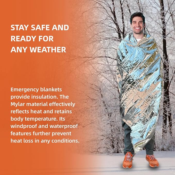 6 Pack Emergency Thermal Blanket Survival, 84” x 64” Extra Large Mylar Blankets - Image 3