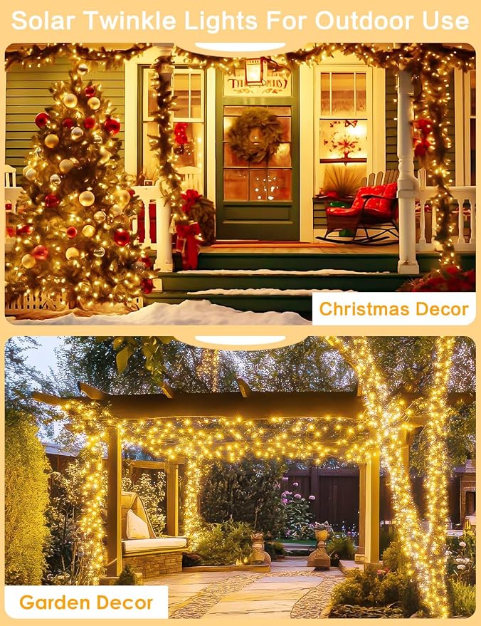 2Pack Solar String Lights Outdoor, 80FT 200LED Solar Fairy Lights, Waterproof - Image 6