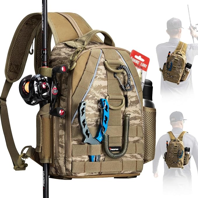 Piscifun Fishing Backpack with Rod Holder, Lightweight Sling Bag Storge Gear by Piscifun