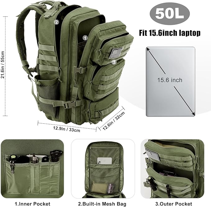 Military Tactical Backpack 50L Large Day Backpack - Image 3