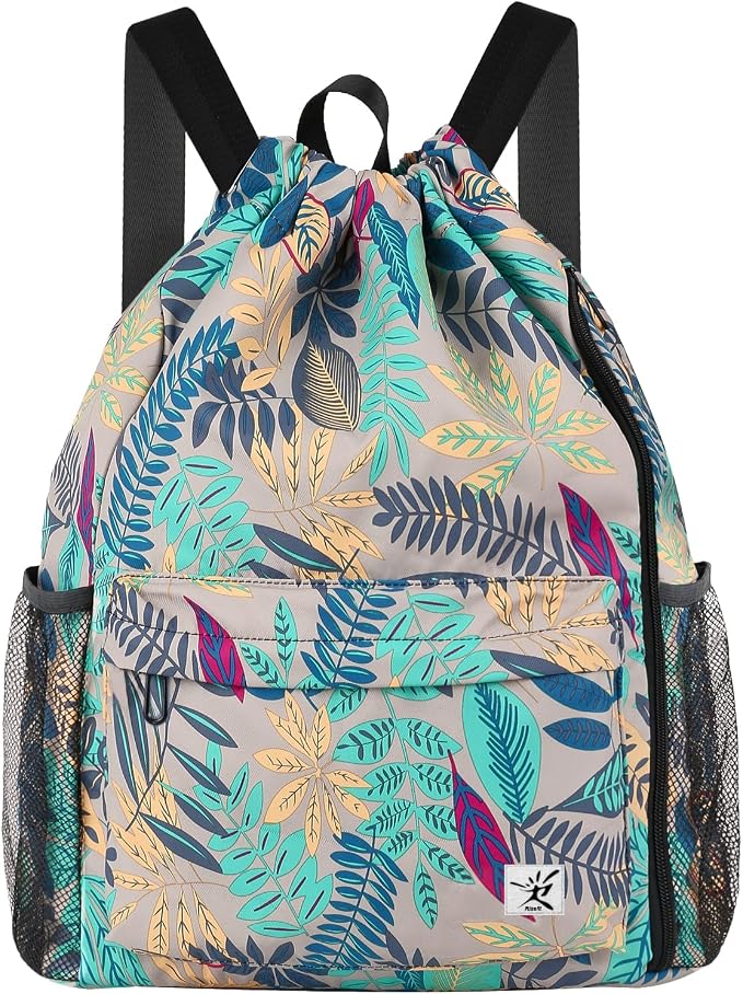 Drawstring Backpack with Mesh Pockets String Gym Bag Sackpack Sandproof Water by Risefit