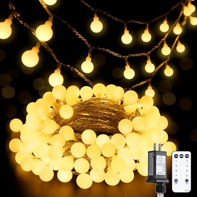 JMEXSUSS 100 LED Connectable Globe String Lights Indoor Bedroom, 33ft Warm by JMEXSUSS