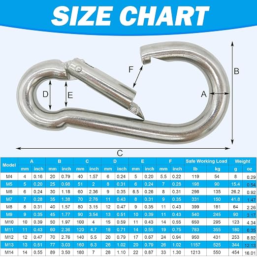 304 Stainless Steel Carabiners -5.5 inch Heavy Duty, Durable & Rust-Free Clips - Image 6