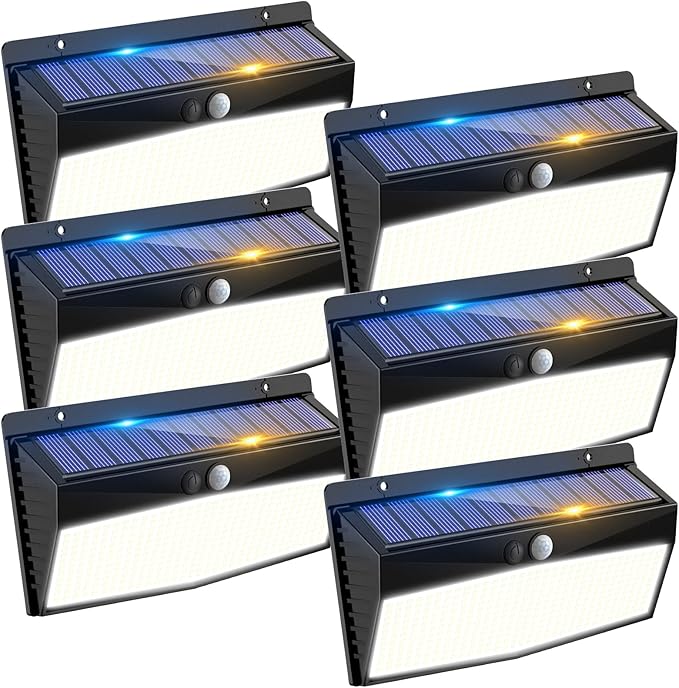 6 Pack 368 LED Solar Motion Sensor Lights Outdoor, Solar Fence Lights by Peasur
