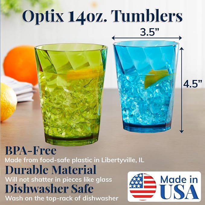 US Acrylic Optix Plastic Reusable Drinking Glasses 14oz Rocks Cups in Jewel - Image 2