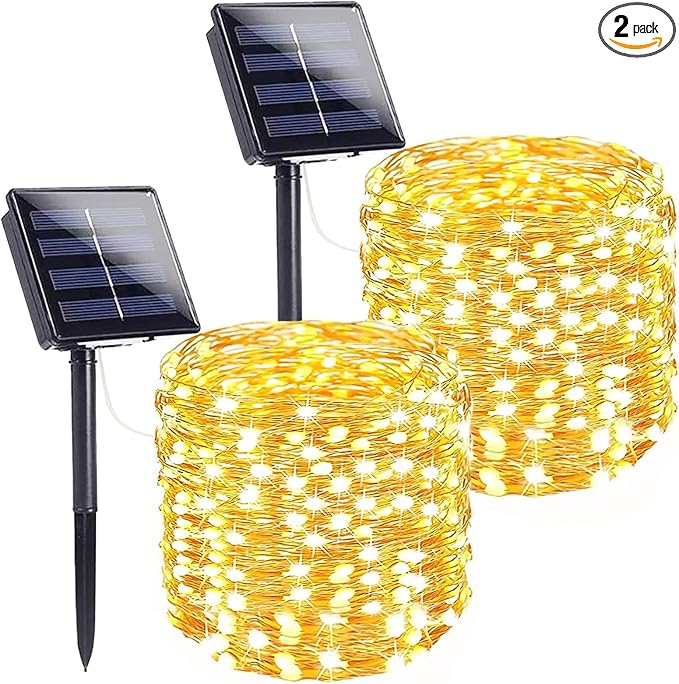 Extra-Long Solar String Lights for Outside, 2 Pack 200LED Solar Fairy Lights by SANJICHA