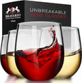 Bravario Unbreakable Stemless Plastic Wine Glasses | Reusable | Shatterproof by Bravario