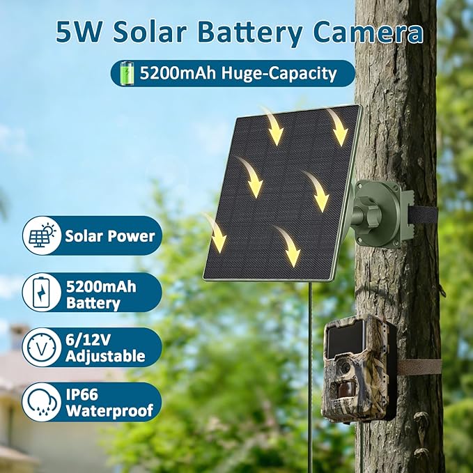 Zivif Solar Panel for Trail Camera, 5W Solar Charger Built-in 5200mAh - Image 4
