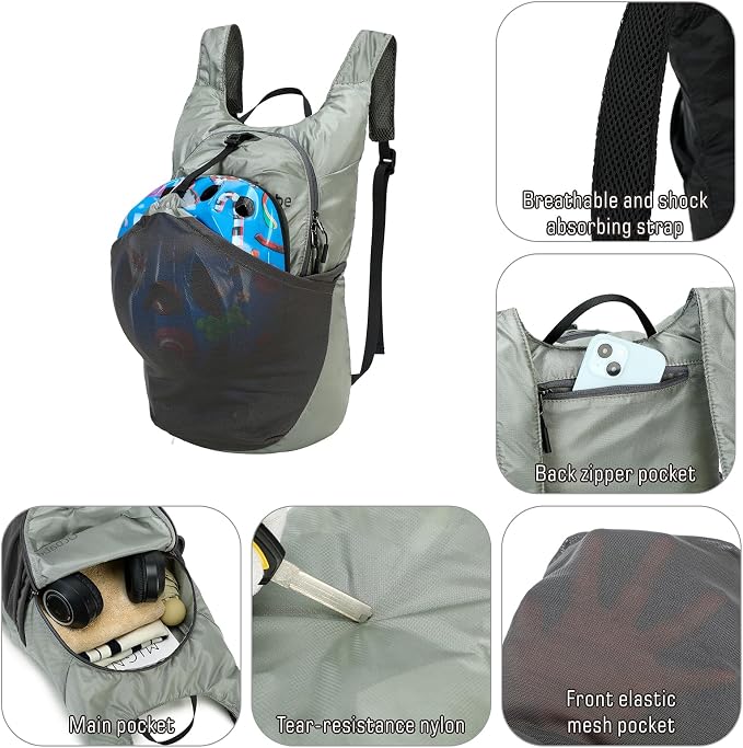 Ultra Lightweight Foldable Backpack, Water Resistant Small Packable Hiking - Image 3
