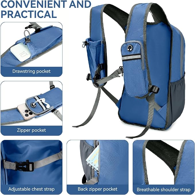 15L Small Hiking Backpack for Men Women Lightweight Packable Backpack Foldable - Image 2