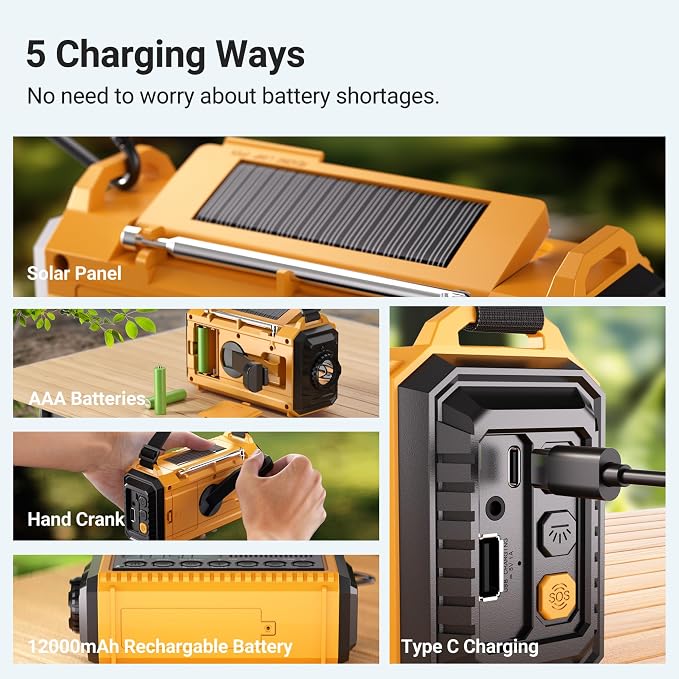 Mesqool 12000 Emergency Radio, Auto Digital Weather Radio NOAA/AM/FM/SW Battery - Image 4