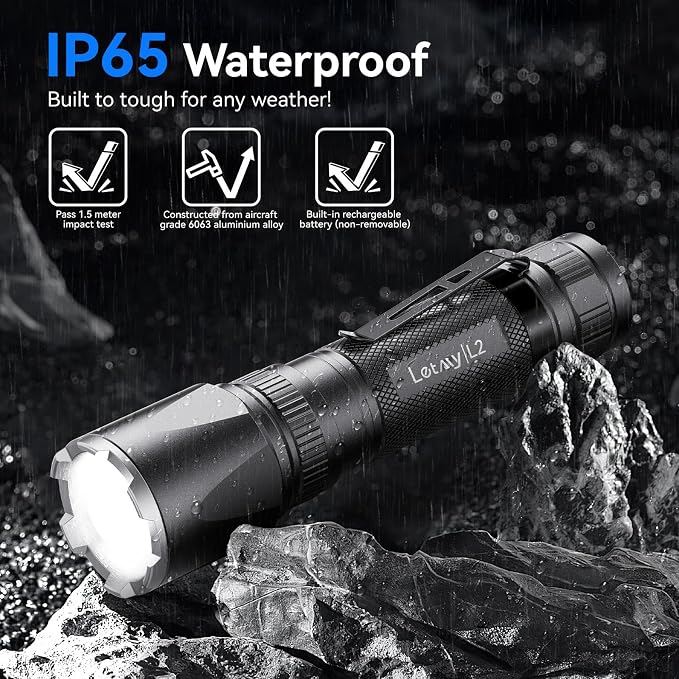 LETMY Rechargeable Flashlights High Lumens, 2 Pack 2000 Lumens Super Bright LED - Image 5