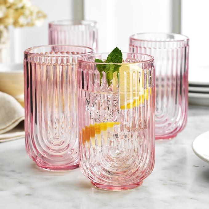 Glaver's Vintage Glassware Art Deco Glasses Ribbed Drinking Glasses U-Shape - Image 2