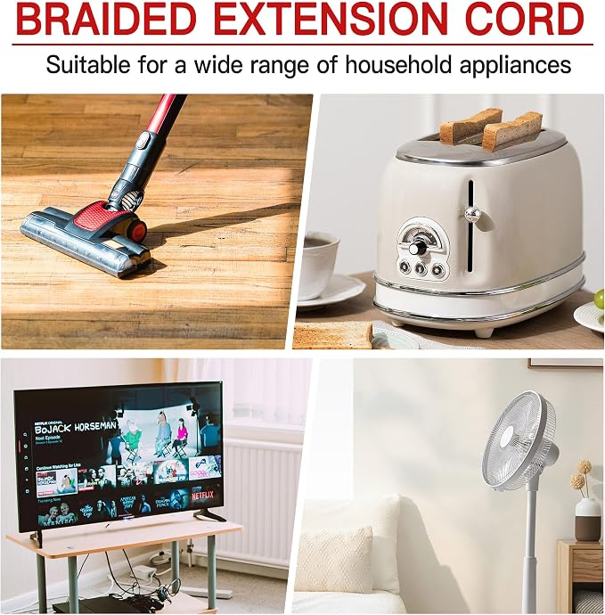 16/3 Braided Extension Cord 6 FT, Braided Extension Cord Flexible & Durable - Image 7