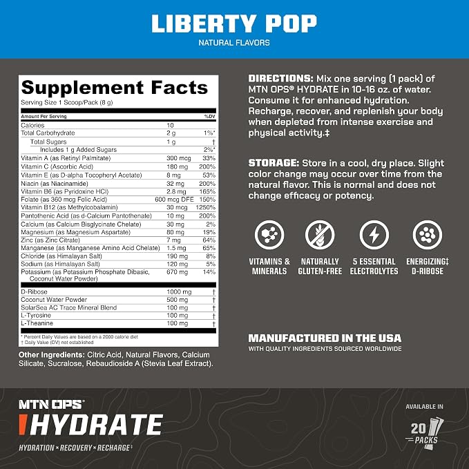 MTN OPS Hydrate Low Sugar Electrolyte Powder Drink Mix - Image 3