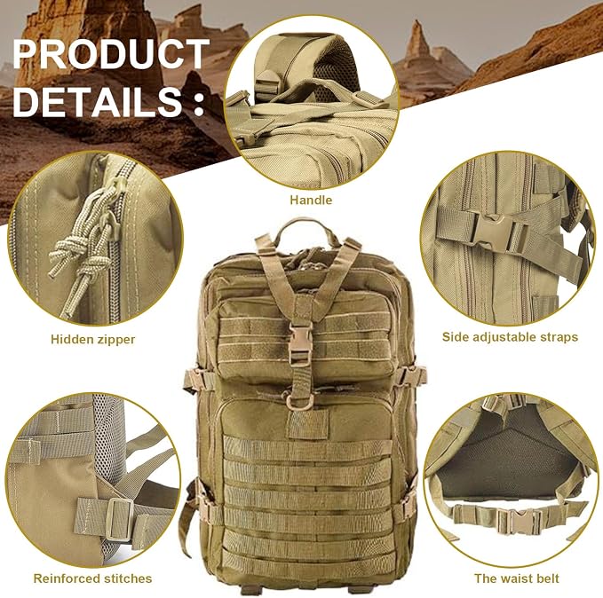 aiGear Tactical Backpack for Men, 45L Military Backpack, 3-Day Bug Out Bag for - Image 3