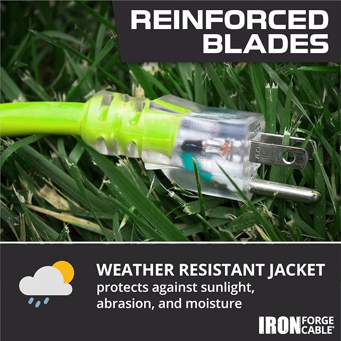 Iron Forge Cable Weatherproof 25 Ft Outdoor Extension Cord Neon Green - Image 3