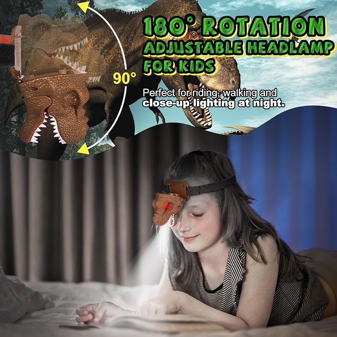 Nitigo Dinosaur Headlamp for Kids Flashlight Led Headlights Roar & Silent Mode - Image 5