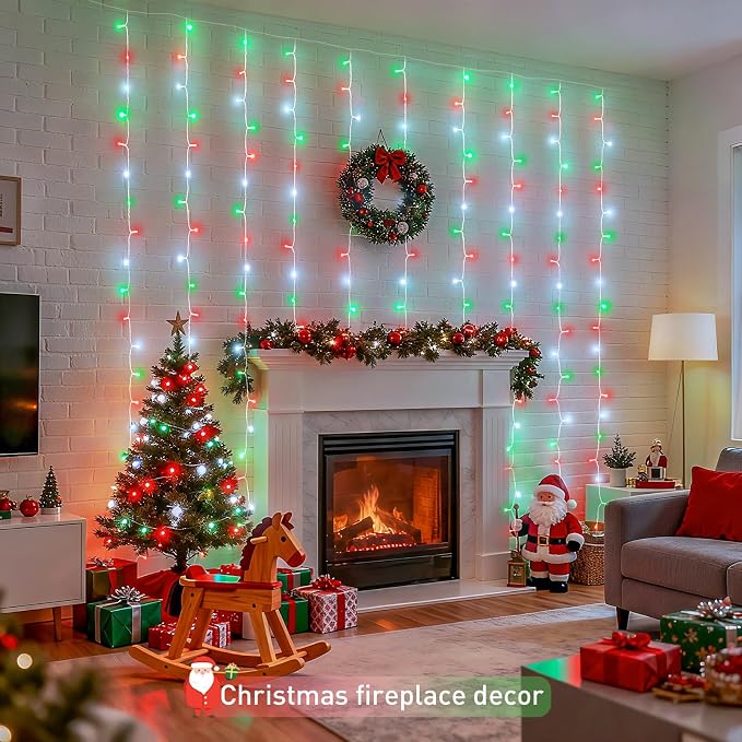 JMEXSUSS 300LED Red White and Green Christmas Curtain Lights - Image 5