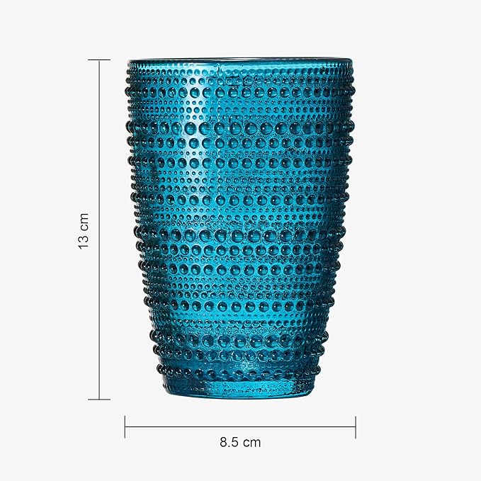 Khen Beaded Highball Tumbler Drinking Glasses Set | Set of 6 | Vintage Hobnail - Image 3