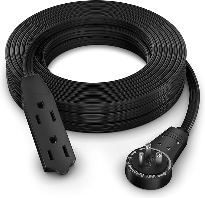 Maximm Cable 25 Ft 360° Rotating Flat Plug Extension Cord/Wire, 16 AWG Multi 3 by MaximmCable