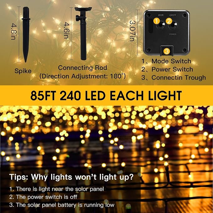 Vimorg Solar String Lights Outdoor, 2 Pack 170FT 480 LED Waterproof Solar - Image 6