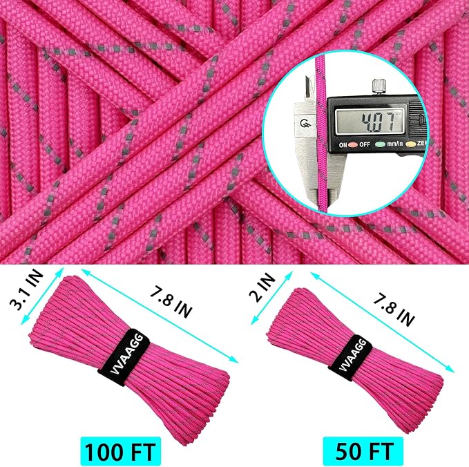 VVAAGG Reflective Paracord Rope 100FT, 7 Strand Nylon para Cord Lanyard Utility - Image 7