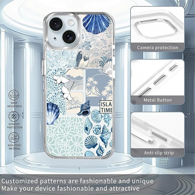 Case for iPhone 13/14, Sea Life Ocean Waves Seashell Collage Phone Case - Image 2