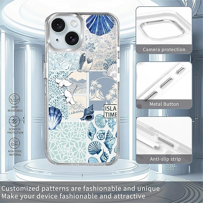 Case for iPhone 15, Sea Life Ocean Waves Seashell Collage Phone Case Design，for - Image 2
