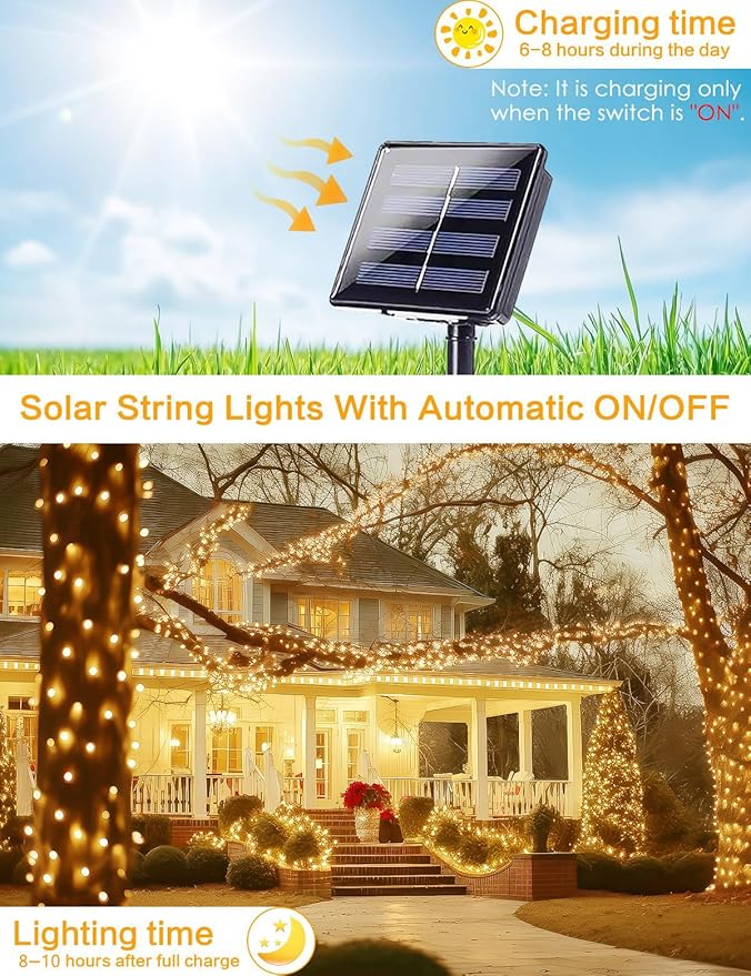 2Pack Solar String Lights Outdoor, 80FT 200LED Solar Fairy Lights, Waterproof - Image 4
